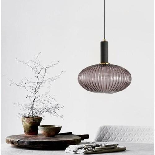 Nordic Modern Novelty stripe glass E27 LED Pendant Lights hanging lights 6 color Pendant Lamps for dining living room bedroom