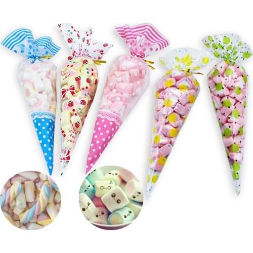 50pcs/lot Cone Shaped Packaging Bags Plastic Gift Bag For Cookie And Popcorn Christmas Birthday Party Supplies Bags Gift Packing