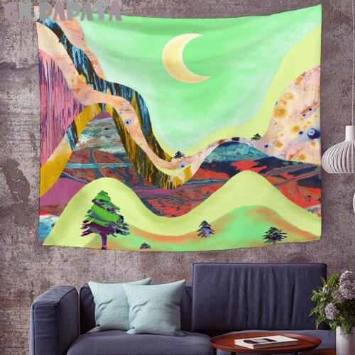 Landscape mountain moon wall hanging Ukiyo-e article Tapestries Psychedelic Wall carpet orange Abstract art gobelin Home Decor