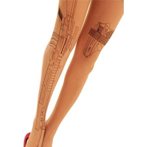 New Arrivals Machine Gun Tattoo Transparent Tights Stockings Pantyhose Women Fashion Clothing Accessory Free Shipping