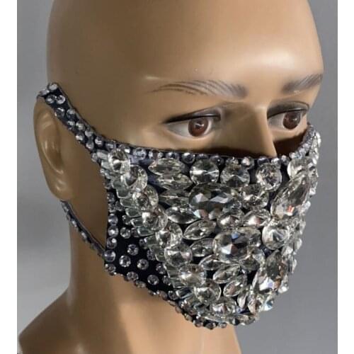 Multi-color Rhinestones Pearls Mask Prom Party Show Mask outfit Bar Club Women Dance Singer Stones Mask