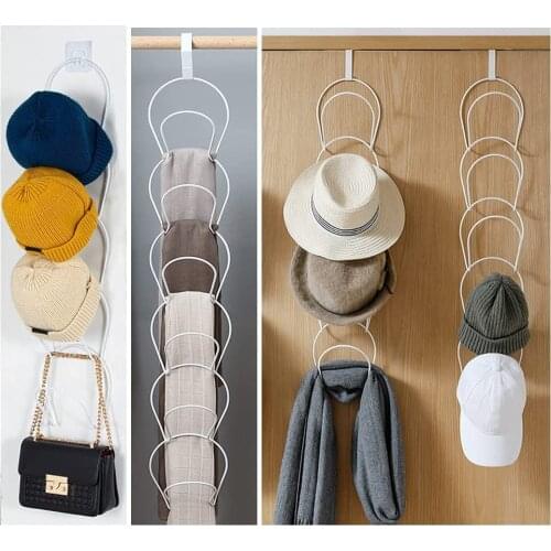 5 Rings Adjustable Wall Mount Hat Holder Rack Storage Display Behind Doors Scarf Bag Hooks Hangers Shelf Home Rack Organizer