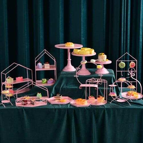 Pink Color Cake Stands Sets for Girl Kids Wedding Birthday Party Cupcake Dessert Cupcake Pastries Plates Bakeware Dinnerware