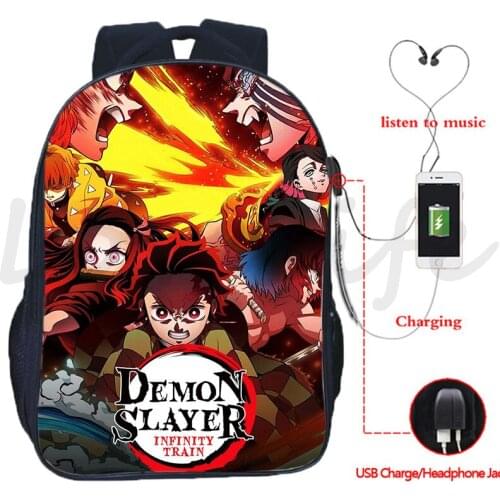 Anime Demon Slayer Backpacks USB Charging Backpack Kamado Tanjirou Nezuko School Bag Teens boys girls Laptop Travel Rucksack