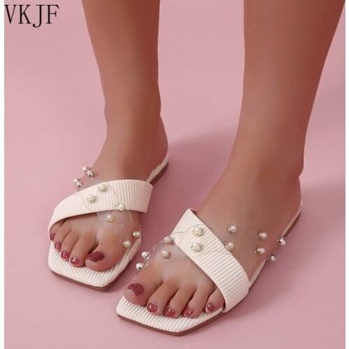 Sandals Women 2021 Summer New Large Size Pearl Womens Shoes Flat Sexy Slippers Fashion Shoes