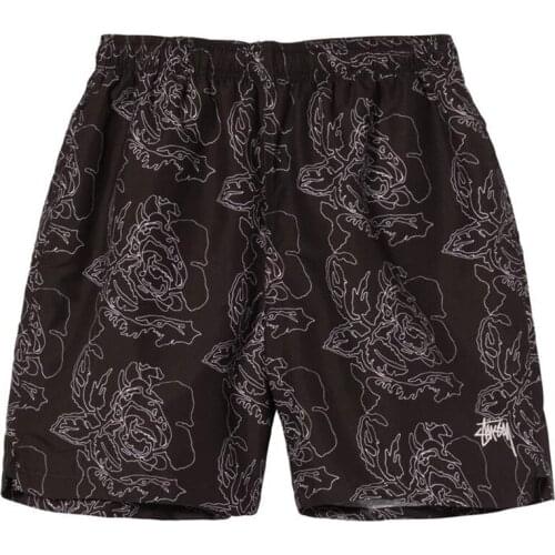 Summer New Rose Design Casual Shorts Street Hip Hop Fitness Polyester Fast Dry Breathable Embroidery Mens Shorts