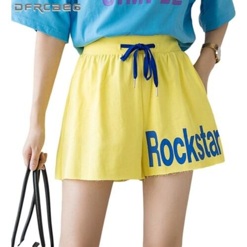 Candy Color Letter Print Summer Shorts Women 2021 Elastic High Waist Casual School Kawaii Ladies Short Trouser Feminino Faldas