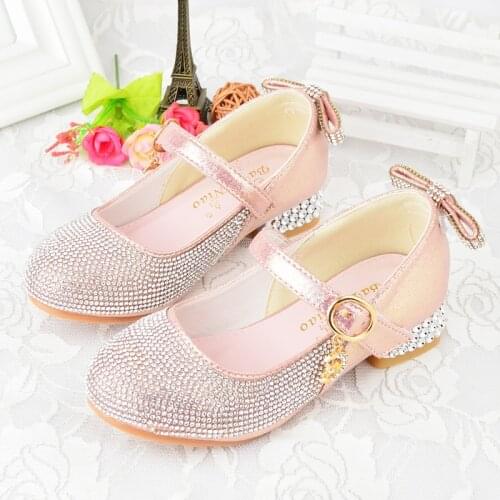 Girl High Heels Rhinestones performance new Princess single shoes spring autumn children crystal shoes girl Walking shoes 704
