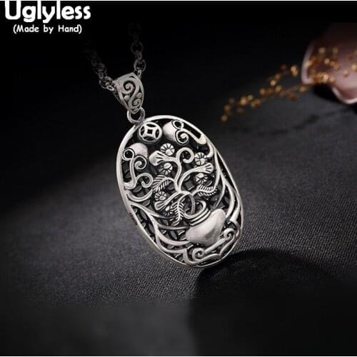 Uglyless 100% Real Solid 990 Pure Silver Vase Pendant Necklace No Chains Hollow Ethnic Pendants Fine Jewelry Thai Silver Bijoux