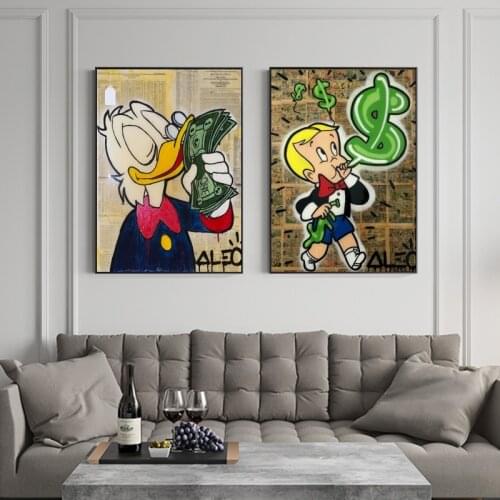 Street Graffiti Art Alec Monopoly Canvas Art Paintings Disney Donald Duck Poster and Print Wall Art Picture for Home Decoration