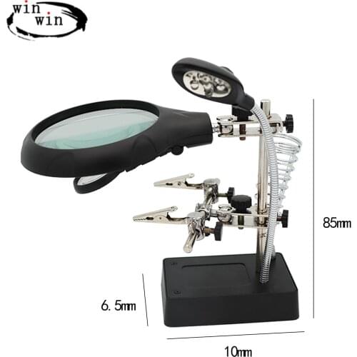 2.5X, 7.5X, 10X Welding Magnifying Glass Workbench with 5 LED Auxiliary Clip Loupe Desktop Magnifier Third Hand Soldering Repair