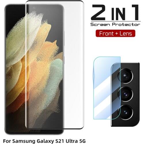 2 IN 1 Protective Glass For Samsung Galaxy S21 Ultra 5G Glass Full Cover Screen Protector For Samsung S21 Plus Glass Clear Film