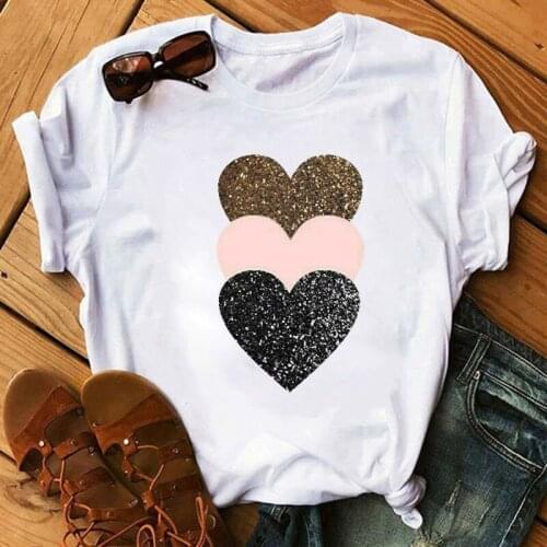 Love Heart Printed T Shirt New Fashion Women T Shirt Female Casual Short Sleeve Tops Geometric Style T-shirt Women Summer Tshirt