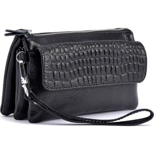 New Genuine Leather Women Long Wallet Evening Clutch Bag Woman Coin Purse Ladies Crossbody Shoulder Bag For Female Card Holder
