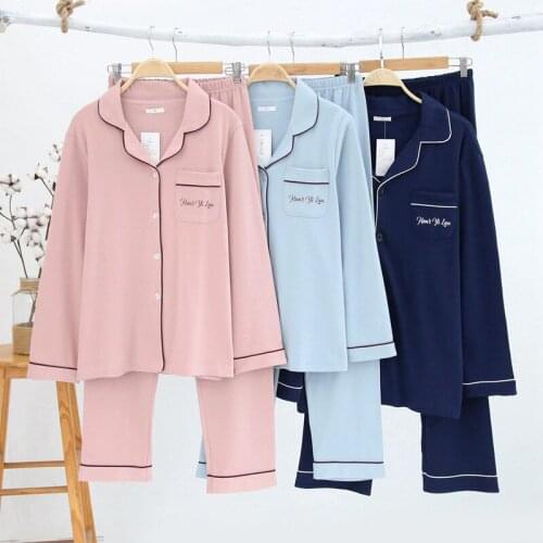 Autumn&winter Women 100% Cotton Long-sleeved Trousers Pajamas Set Female Lapel Couples Flannel Sexy Sleepwear Home Pijama Suit