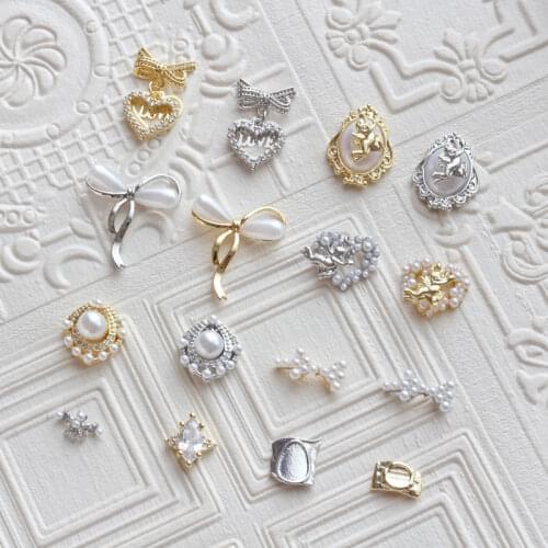 10pcs/lot 3D Baroque Angel Cupid Bow Alloy Nail Art Zircon Crystal Metal Manicure Nails Accesorios Supplies Decorations Charms