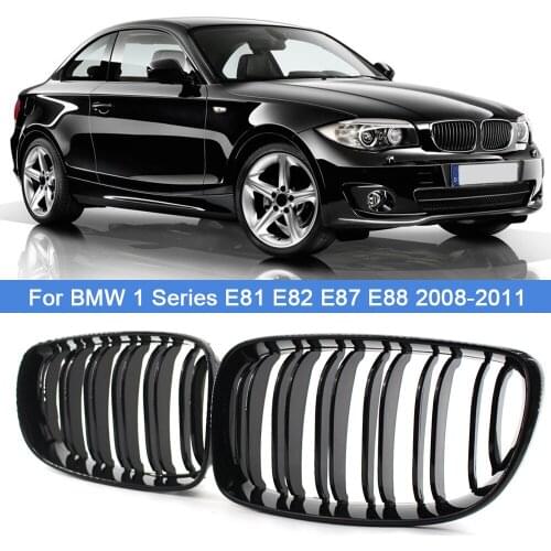 2PCS Double Line Gloss Black Front Bumper Kidney Grilles Grill Replacement For BMW 1Series E81 E82 E87 E88 2007-2012 Car Styling
