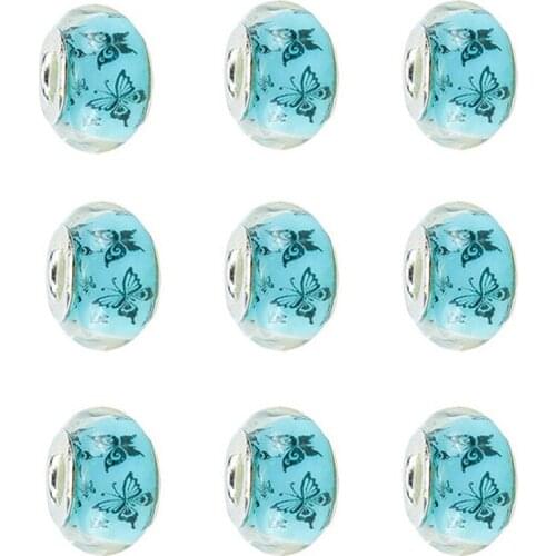 20Pcs Color Butterfly Print Resin Muranos Rondelle Big Hole Loose Spacer Beads for Women Bracelet Necklace Jewelry Making Crafts