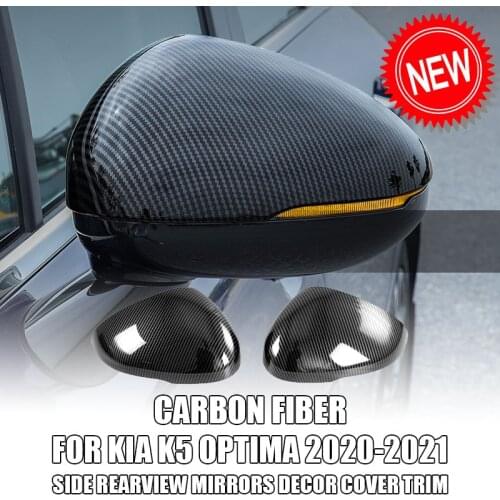 2Pcs Carbon Fiber Side Rearview Mirrors Decor Cover Trim ABS Chrome Decoration for Kia K5 Optima 2020 2021 Car Accessories