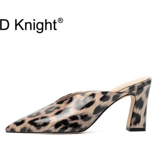 Sexy Leopard Pointed Toe Ladies Sandals Slides Zebra Slip On Female Mules Shoes Plus Size 34-43 High Heels Slippers Shoes Woman