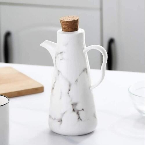 Oil Dispenser Bottle, 17 OZ (500 ML), Ceramic Tabletop Olive Oil Dispenser Bottle - Soy Sauce or Vinegar Cruet with Pourer - Mod