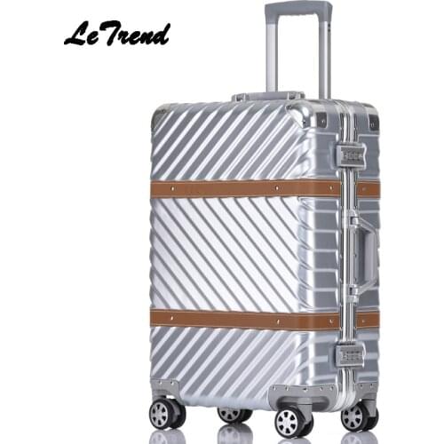 Letrend Spinner Rolling Luggage 24 inch Travel Duffle Women Trolley Solid Carry On Suitcases Wheel Aluminium Frame Handbag Trunk