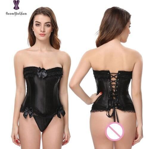 Black white Satin Overbust Corset Bustier Sexy Lace up Waist Shapewear Top