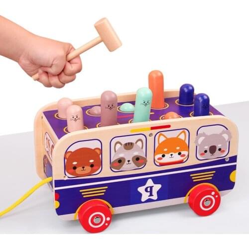 Montessori Wooden Playing Hamster Game Toy Hammering Ball Hammer Box Children Fun Kids Early Learning Educational Toys