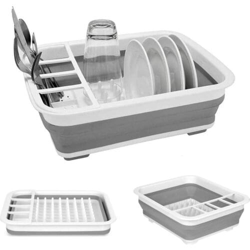 Kitchen Folding Drain Dish Rack Foldable Storage Box Bowl Shelf Holder Drainer Tableware Cup Stand Collapsible Drying Drainboard
