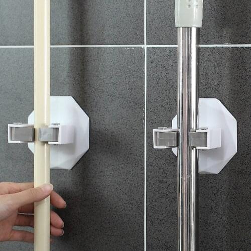 Mop Holder Broom pole stick Organizer kitchen Bathroom handle Holder Wall Mounted Household Adhesive Storage Hanger Mop Rack