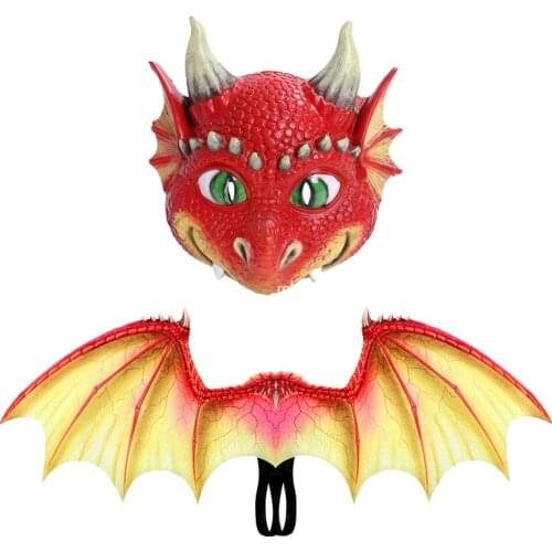 Kids Purim Cosplay Costumes Dinosaur Halloween Costme Dragon Mask Wing Christmas Carnival Party Props Accessories Birthday Gifts
