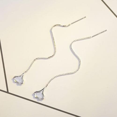 925 Sterling Sliver Long Chain Drop Earrings Leaves Silver Plated Super Cocktail Linear Dangle Tassel Earrings For Party Jewelry