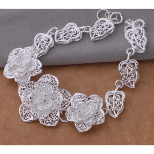 SL-AH284 Wholesale Silver Plated Bracelet & Bangel Free Shipping Silver 925 Fashion Jewelry Big Flower Bracelets