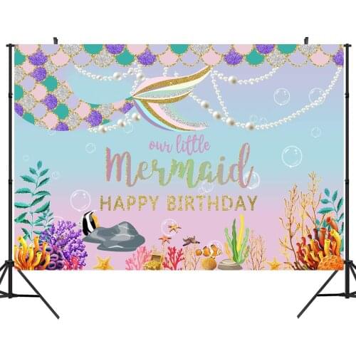 Little Mermaid Backdrop Under The Sea Girl Princess Birthday Party Photography Background Pearl Necklace Scales Gold Glare Props