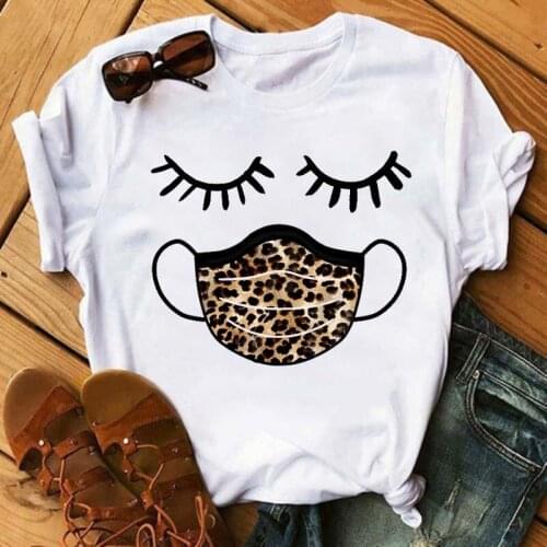 Maycaur Fashion Face Mask Eyelash Print Funny Women T-shirts Casual Short Sleeves Shirts Femme Kawaii Camisas Mujer Clothes