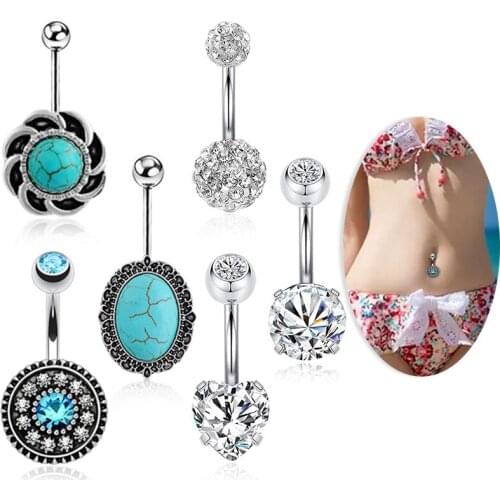 Hot new product 6pcs set zircon turquoise umbilical nail belly button ring belly button piercing jewelry