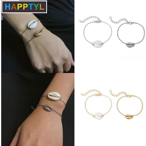 HAPPTYL 1Set Fashion Bracelet Set for Women Cowrie Shell Bracelet Hawaiian Seashell Adjustable Bracelet Summer Beach Jewelry
