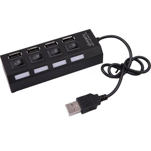 Kebidu 4 Port USB 2.0 Hub Splitter LED Super Speed External USB Hubs With Power on/off Switch Cable For PC Notebook Laptop
