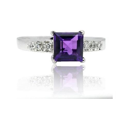 Clasic square gemstone ring for dailly wear 5mm natural amethyst ring solid 925 silver amethyst jewelry gift for wife
