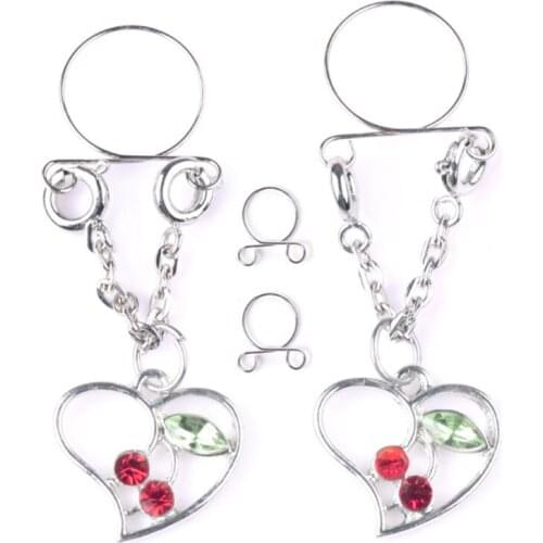 New Fashion Stainless Steel Heart Cherry Non pierced Clip On Nipple Rings Women Fake Nipple Dangle Adjustable Body Jewelry