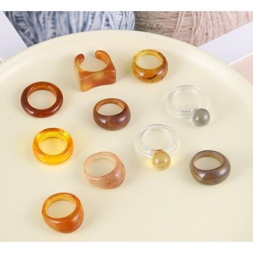 Brown Resin Ring Collection Coffee Yellow Amber Color Open Chunky Acrylic Rings for Women Girl Party Jewelry