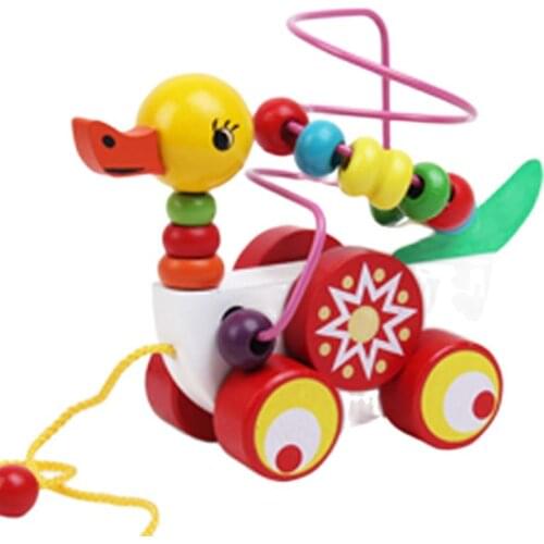 Lantiger Duck Around Beads Toy Baby Wooden Toys Duckling Trailer Mini Around Beads Educational Game Toys For Kids Children Gift