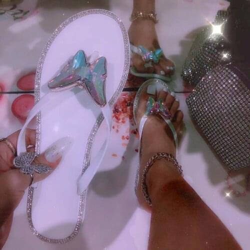 Summer Women Jelly Sandals Flip Flops Crystal Butterfly Rhinestone Beach Slippers Outdoor Casual Womens Shoes