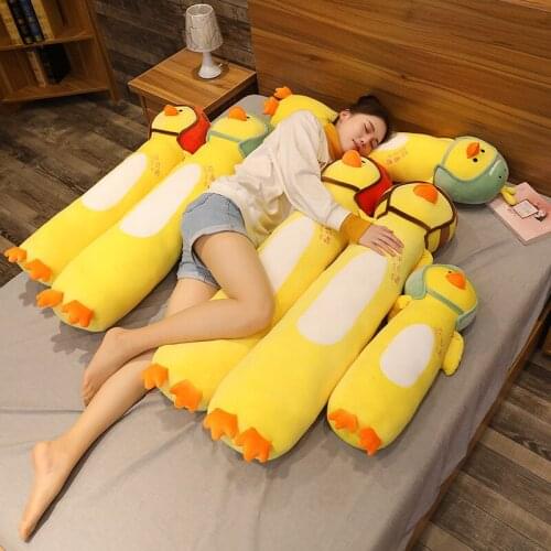 Cute little yellow duck long strip pillow cartoon doll bed punching duck pillow cylindrical female helmet duck pillow cushion