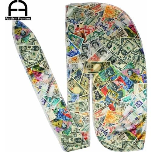 Men Silky Colorful Money Durag Bandanas for Men Silk Durag Long Straps Headwrap Hair Wave Brush Style Durag