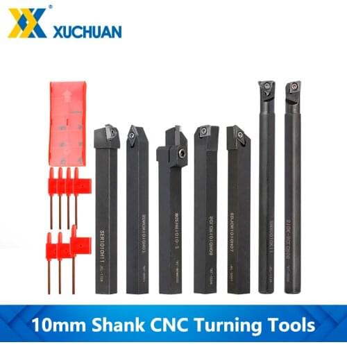 Lathe Boring Bar Kit Turning Tool Holder Set 7pcs 10mm Shank Carbide Insert Blades Lathe Turning Tools