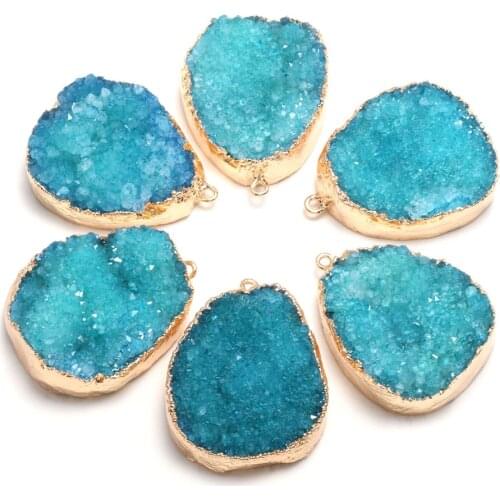 Natural Stone blue Crystal Cluster Pendants Irregular Shape Exquisite Charm For jewelry making DIY necklace Earring accessories