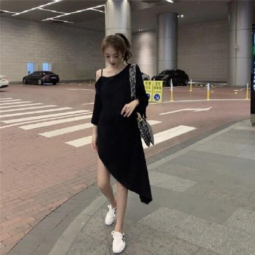 2021 News Womens Wear T-Shirt Solid Sleeve Fashion Long Dress Irregular Strapless Casual Summer Popular Student Girl Jacket