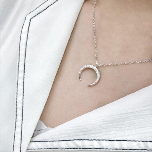 925 silver jewelry pendant necklace for women gift Half Moon OX Horn white zircon CZ free shipping Valentines gift TSCST371