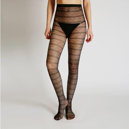 Sexy France Designs Mozimer Brand Weave Fish Net Tights Mesh Sexy Stripe Pantyhose High Flexible Womens Lingerie Stockings
